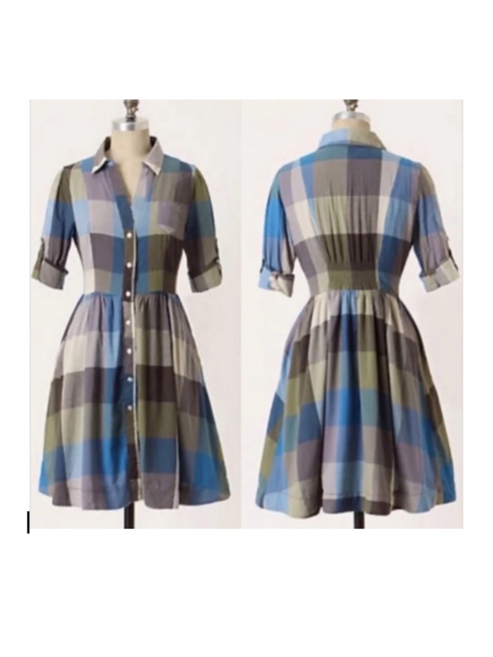 Anthropologie Moulinette Soeurs Reed Shirt Dress in Blue Plaid, Size US 6